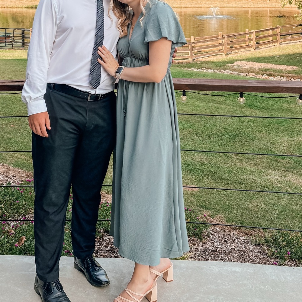 Green blue ruffle sleeve maxi dress